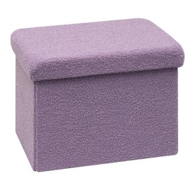 PINPLUS Storage Ottoman Cube Ottoman Foot Rest,Small Foldable Portable Boucle Upholstered Sherpa Ottomans, Faux Teddy Fur, Purple 16.5"x12.6"x12.6"