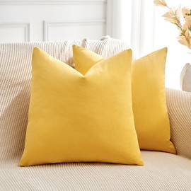 GriNeed Throw Pillow Covers Yellow Set of 2 18x18 Inch Pillow Covers, Soft Velvet Fall Decorative Cases for Couch Sofa Bed, Home Boho Decor, Modern Farmhouse Cushion Covers