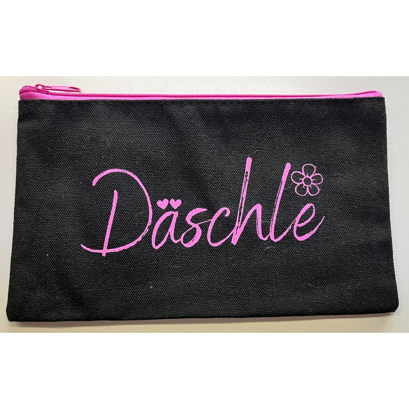 Däschle Cosmetic Bag, Organiser for Make-Up, Black with Pink Lettering,