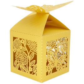the love 50 Pcs Laser Cut Butterfly and Flower Creative Chocolate Box Wedding Favors Candy Boxes Gifts Box Marriage Party Decors (Yellow)