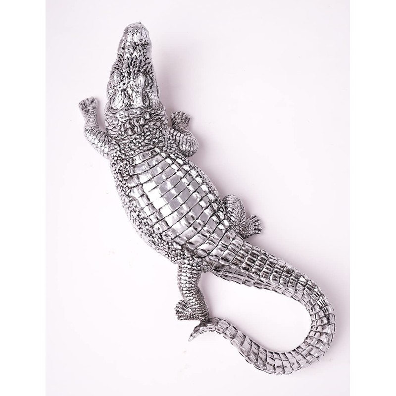 HAUCOZE Crocodile Sculpture Statue Animal Figurine Geometric Decor Polyresin Silver