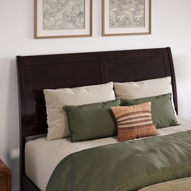 Atlantic Furniture AFI Portland Full Wood Sleigh Headboard with USB Charging Station in Espresso