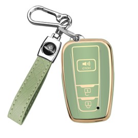 MILD EAST for Toyota 4Runner Key Fob Cover with Keychain, Soft TPU Full Protection Key Case Shell Compatible with 2016-2024 RAV4 Camry Prius Prado Highlander Avalon C-HR Corolla GT86, 3 Button (Green)