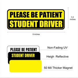 Lusinus Student Driver Magnet for Car - 3-Pack Reflective Magnetic Bumper Sticker Set - Removable Novice Driver Safety Attention Sign - Weather-Resistant 9 x 3.2 inches