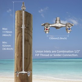 Aolemi Outdoor Shower Kit Fixtures Faucet System Double Handle Exposed Shower with Brass Mix Valve and Height-Adjustable Shower Pipe 6 Inch Center with Showerhead Brushed Nickel