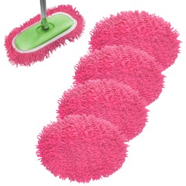 Rwotlls Reusable Microfiber Mop Pads Compatible with Swiffer Sweeper, Dry Sweeping Cloths & Wet Mopping Cloths, Refills for Hardwood Surface Floor Cleaning, 4 Pack (Pink)