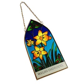 Welsh Daffodil Gothic Panel Stained Glass Window Hanging Sun Catcher Decoration Emblem Antique Vintage Gifts