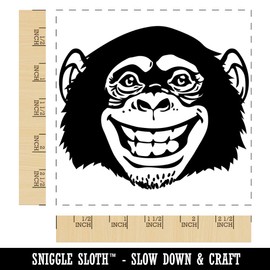 Grinning Chimpanzee Monkey Square Rubber Stamp for Stamping Crafting - 2.75in Large