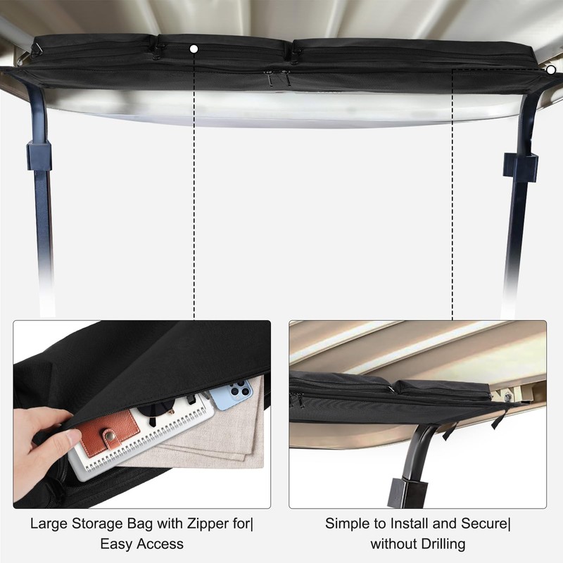 Adjustable Golf Cart Overhead Storage Bag, No Drilling Golf Cart