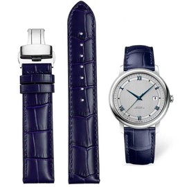 FOUUA Watch Straps Genuine Leather Alligator Embossed Replacement Folding Clasp Bracelets 12 13 14 15 16 17 18 19 20 21 22 24 mm, blue, Strap.