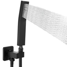 NearMoon Brass HandHeld Shower Head, Luxury High Pressure Shower Kit with Wall Connector and Hose Set, for Bathroom Showering System Contemporary Square Style (Matte Black)