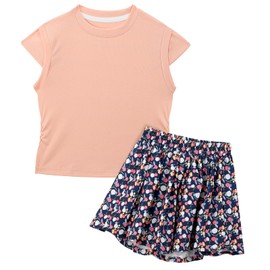 KAKU NANU Clothing Sets for Girls Summer Outfit Plain T-Shirt Girls Shorts with Flowers 92-140 (3-10 Years), pink