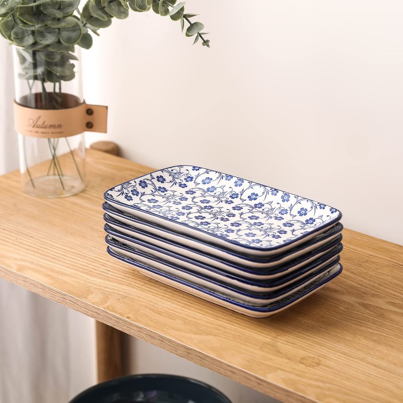 Selamica Ceramic 9.5 Inch Large Rectangular Salad Plates, Dinner Plates,