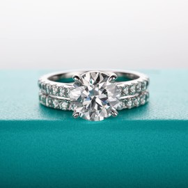 AnuClub 4ct Moissanite Engagement Rings Wedding Band D Color VVS1 Round Cut 925 Sterling Silver Bridal Sets, Christmas Gift for Women 6