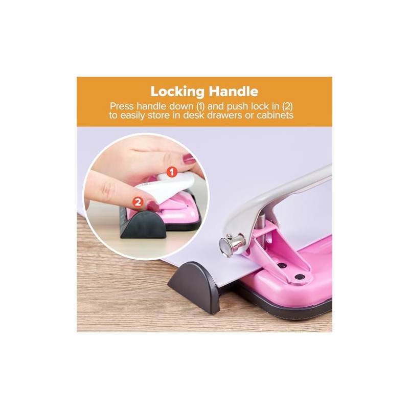 PaperPro 2188 Ribbon Compact 3-Hole Punch, pink