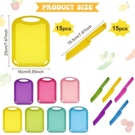 30 Pcs Plastic Cutting Board for Kids Safe Knife Cutting Knife Cooking Supplies Cooking Utensils Including15 Child Safe Knife 15 Chopping Board for Cooking Club, Preschool