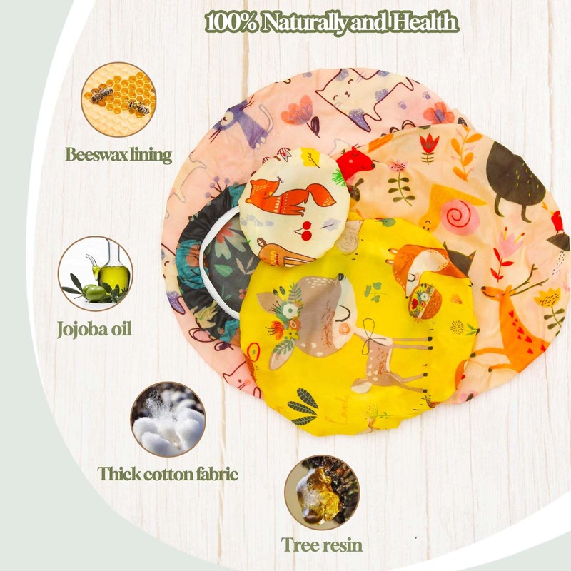 5 Pieces Beeswax Bowl Covers Reusable Beeswax Food Wrap Stretch