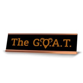 The G.O.A.T. Black and Gold Novelty Desk Sign, Rose Gold Frame (2x8¨)