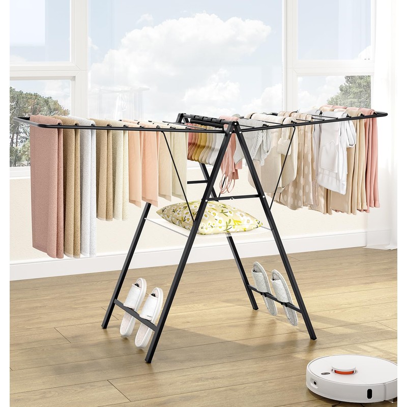 APEXCHASER Foldable Clothes Drying Rack, Metal Laundry Drying Rack Collapsible,
