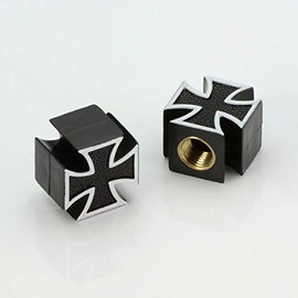 LST 2x Valve Caps Tyre Valve Caps Iron Cross Black Car Truck Motorcycle