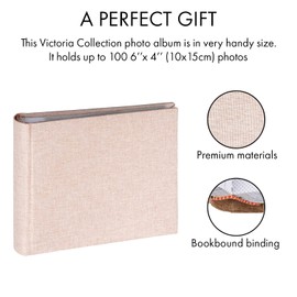 Linen Photo Album for 6x4 Photos - Sturdy & Long Lasting Photobook with 100 Easy to Use Slip in Picture Pockets | Book Bound Fotoalbum with Extra Space for Notes | Gift Idea for Family & Friends