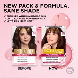 L'Oréal Paris Excellence Crème Permanent Hair Dye, Radiant At-Home Hair Colour with up to 100% Grey Coverage, Pro-Keratin, Up to 8 Weeks of Colour, Colour: 4.02 Tempting Brunette