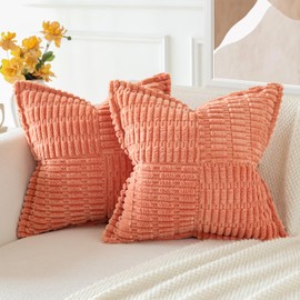 JOTOM Set of 2 Corduroy Plain Cushion Covers, Soft Modern Cushion Covers, Decorative Cushion Cover for Living Room, Bedroom, Light Orange, 50 x 50 cm