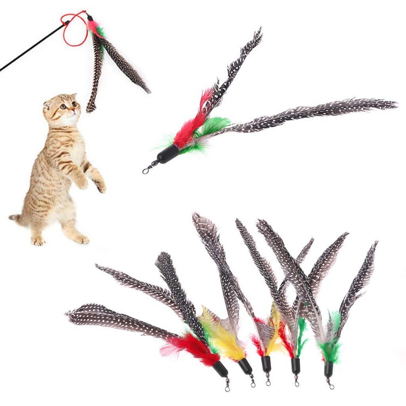 5PCS Handmade Natural Feather Cat Toy Da Bird Refills Interactive