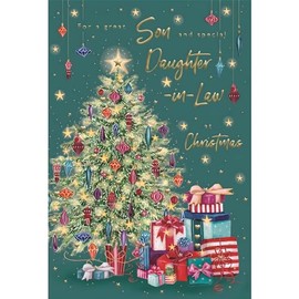 Son and Daughter-in-Law Christmas Card - Special Finishes - Decorative Tree - Artistic Festive Design - Illustrated Insert Leaf - Made in the UK