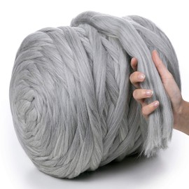 MeriWoolArt® 100% XXL Merino Wool Yarn, 4 - 5 cm Thick Wool Yarn, Felting Wool Dry Felting, Wet Felting, DIY Wool Yarn Blanket, Baby Wool, Arm Knitting Blanket Yarn, Light Grey Melange, 250 g