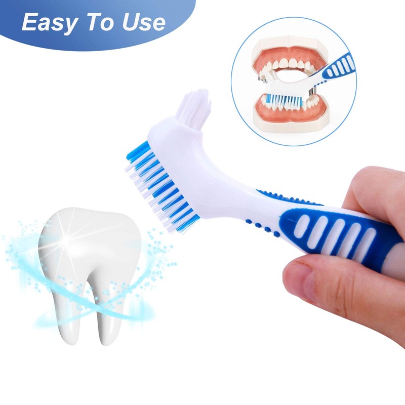 Premium Denture Cleaning Brush Set with Multilayer Bristles and Ergonomic