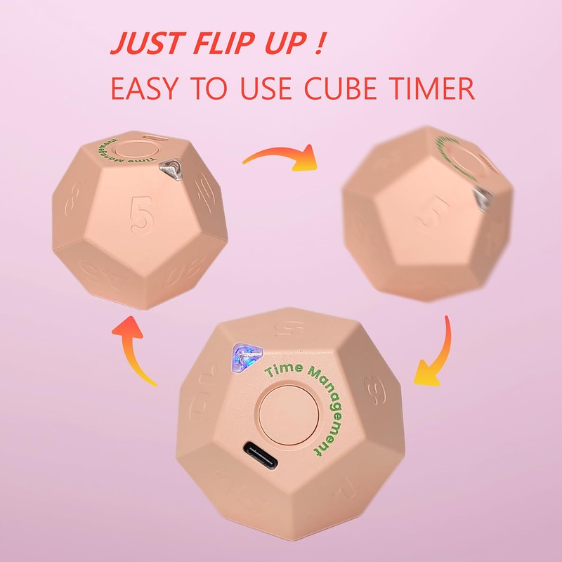 CreaViva Cube Pomodoro Timer, Rechargeable Small Cute, Timer for Kids