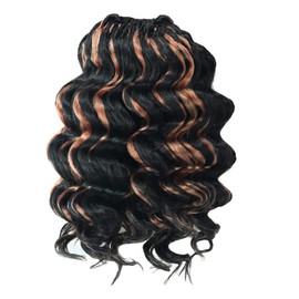 ToyoTree Ocean Wave Crochet Hair - 16 Inch 8 Packs Black Mix Brown Mid-Length Curly Deep Wave Crochet Hair, Synthetic Ocean Wave Braiding Hair Extensions (16 Inch,P1B/30-8P)