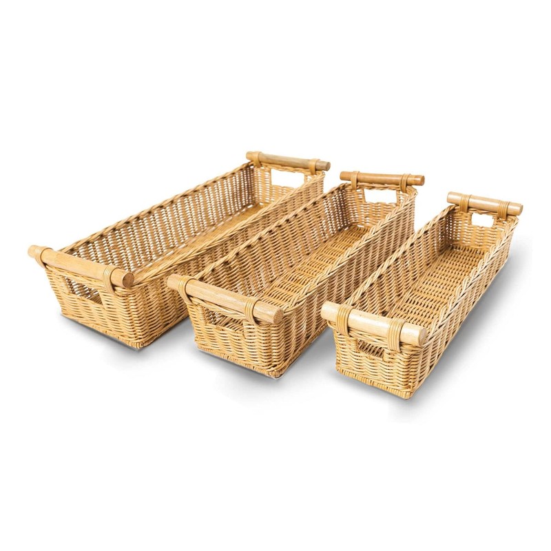 The Basket Lady Long Narrow Pole Handle Wicker Basket, Medium,