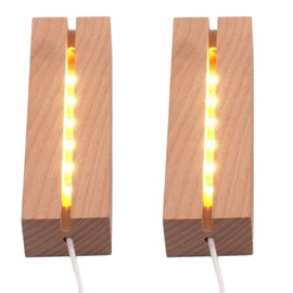 Lyshujli 2Pcs 6" Wooden LED Light Display Stand Base,Rectangle Wood Led Light Base Wooden Lamp Base for Display Photos Acrylic Pictures Plexiglass Crystal Resin Craft Art -Warm Light