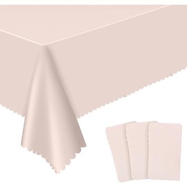 3 Pack Plastic Light Pink Tablecloth, 54 X 108Inch Mother's Day Table Covers Pink Scalloped Edge Tablecloths for Rectangle Tables Disposable Table Cover for Baby Shower Tea Party Wedding Birthdays