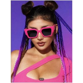 ADE WU Fashion Square Sunglasses Trendy Square Sun Glasses for Women Ladies Gafas de sol para mujeres (Hot Pink Frame/Grey Lens)