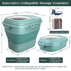 TIOVERY Dog Food Storage Container, Airtight Collapsible 13lb to 30lb Pet Food Container with Flip Top, Rolling Wheel, Scoop and 3L small container for Dog Cat Food and Dry Food of Rice, Flour
