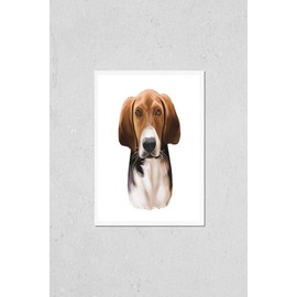 Trigg Hound Puppy isolated digital art illustration. Hand drawn dog muzzle portrait, puppy cute pet. Dog breeds originating from United States. American English Foxhound, bred to hunt foxes by scent