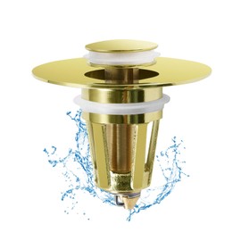 Upgraded Universal 3 in 1 Bathroom Sink Stopper, Pop Up Bathroom Sink Drain Strainer for 1.08”~1.4” US Standard Drain Holes, Anti Clogging Drain Plug with Hair Catcher Filter Basket – Polished Brass