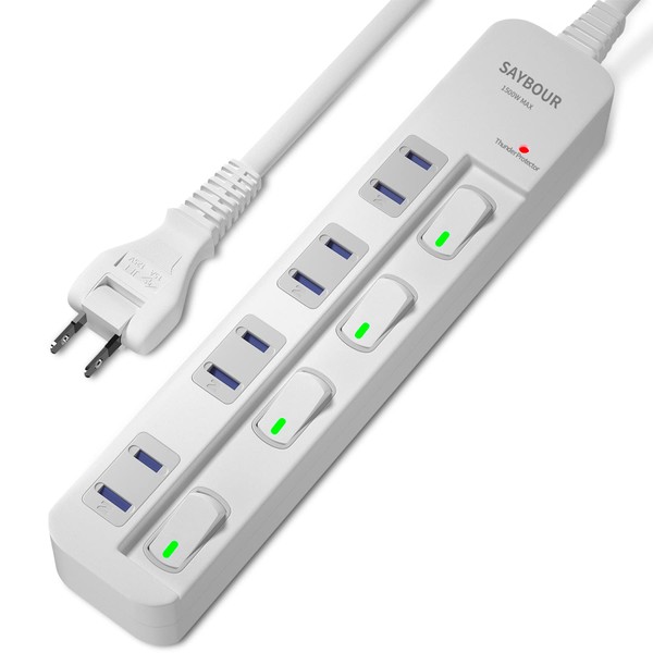 SAYBOUR Power Strip, Lightning Guard, Individual Switch, Power Saving Tap,