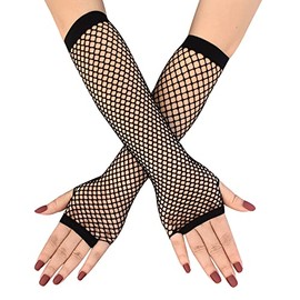 XCJIKUKE Women Gothic Black Fingerless Gloves Punk Arm Warmers Y2k Fishnet Sleeves Elbow Length Gloves Steampunk Costumes