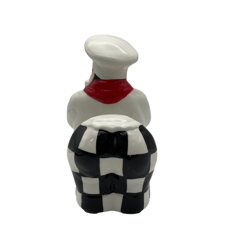 ACK White Chef Hand Painted Ceramic Refillable Salt and Pepper