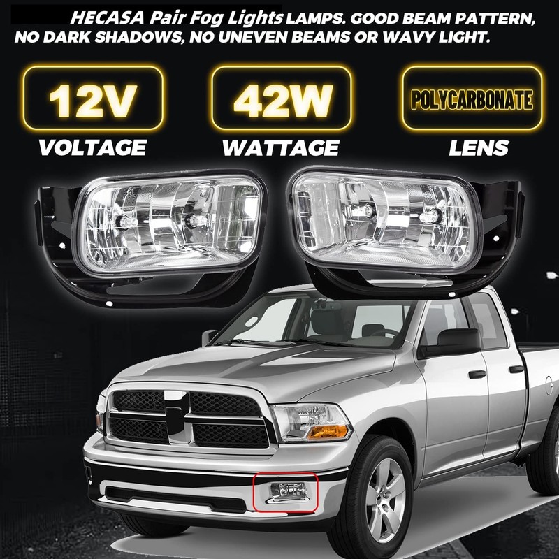 HECASA Fog Lights Lamps Compatible with 2009-2018 Dodge Ram 1500/2500/3500