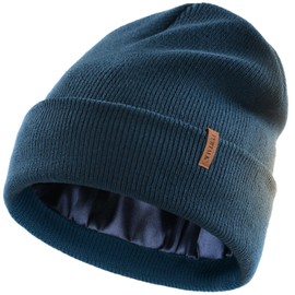 FURTALK Satin Lined Beanie for Women Men Knit Beanie Hat Acrylic Winter Hats Warm Slouchy Skull Cap Blue