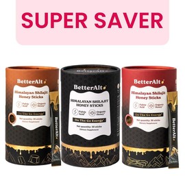 B2G1 of BetterAlt GOLD+ Shilajit Honey Sticks | Caramel, Cinnamon and Classic Flavors | Helps Boost Energy | Lab-Tested for Purity:_Variety Pack-Pack of 3