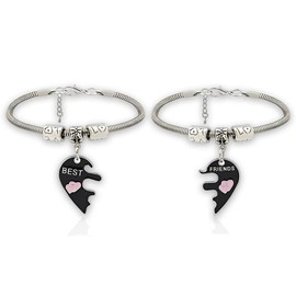 BFF Bracelets for 2 Girls Heart Matching Bracelets for Best Friend Anniversary Birthday Gift for Teen Girls Bestie Friendship Gifts for Her Christmas Graduation Gifts for Friends