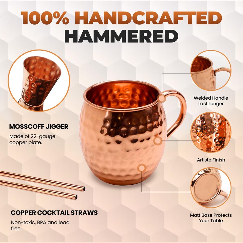 Moscow Mule Cups Set of 4 | 100% Pure Copper
