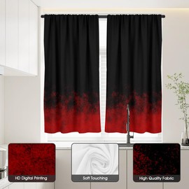 zokyer Red and Black Kitchen Curtains Abstract Boys Mens Gothic Anime Modern Cool Small Short 27.5" W x 39" L Window Treatment Tiers for Bedroom Living Room Bathroom 2 Panels Rod Pocket Drapes