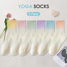 Chamgeco 6 Pairs Non Slip Yoga Socks, Pilates Socks with Grips, Athletic Long Socks Barre Dance Sock, Anti Skid Socks for Yoga Ballet Barefoot Workout (AU, Alpha, One Size, Standard, Color 1)